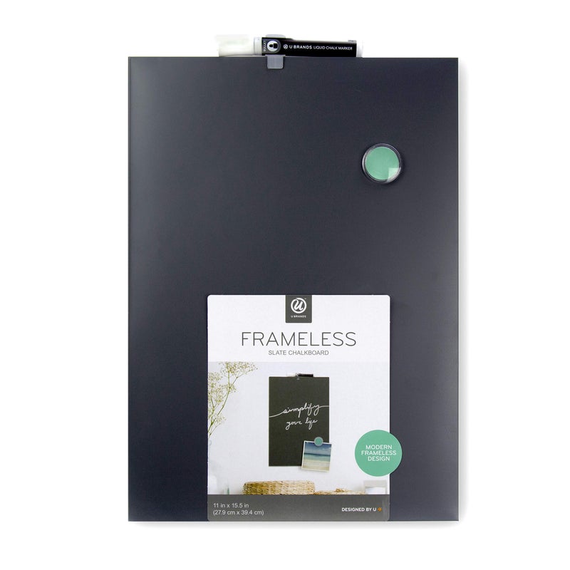 U Brands Magnetic Chalkboard, 11" x 15.5", Frameless, Premium Matte Surface, Includes Marker and Magnet - Image 1